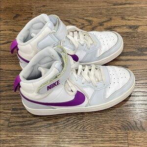 Nike White and Purple High-Top Sneakers